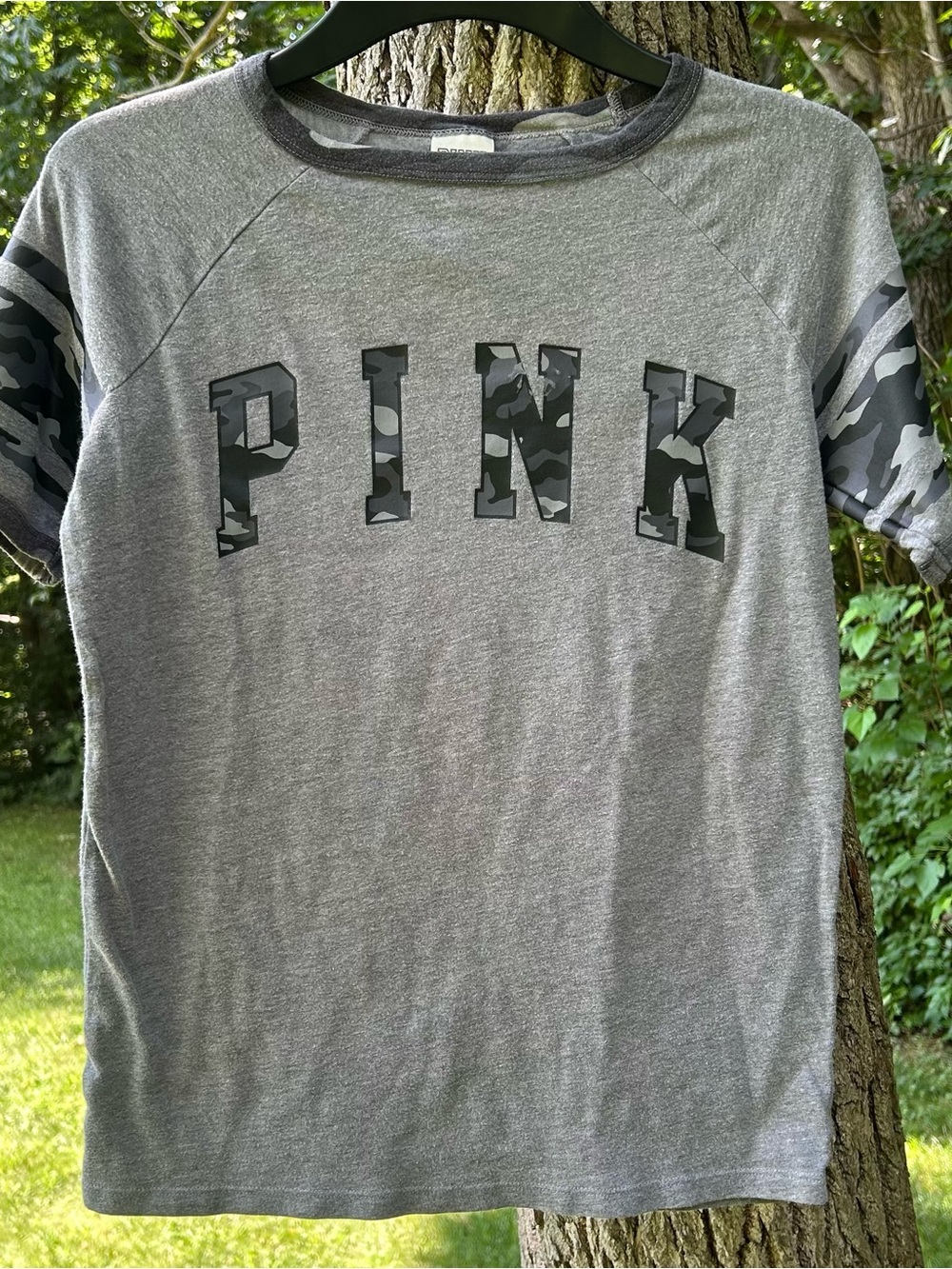 PINK Victoria’s Secret Dark Grey Camo Logo Short Sleeve